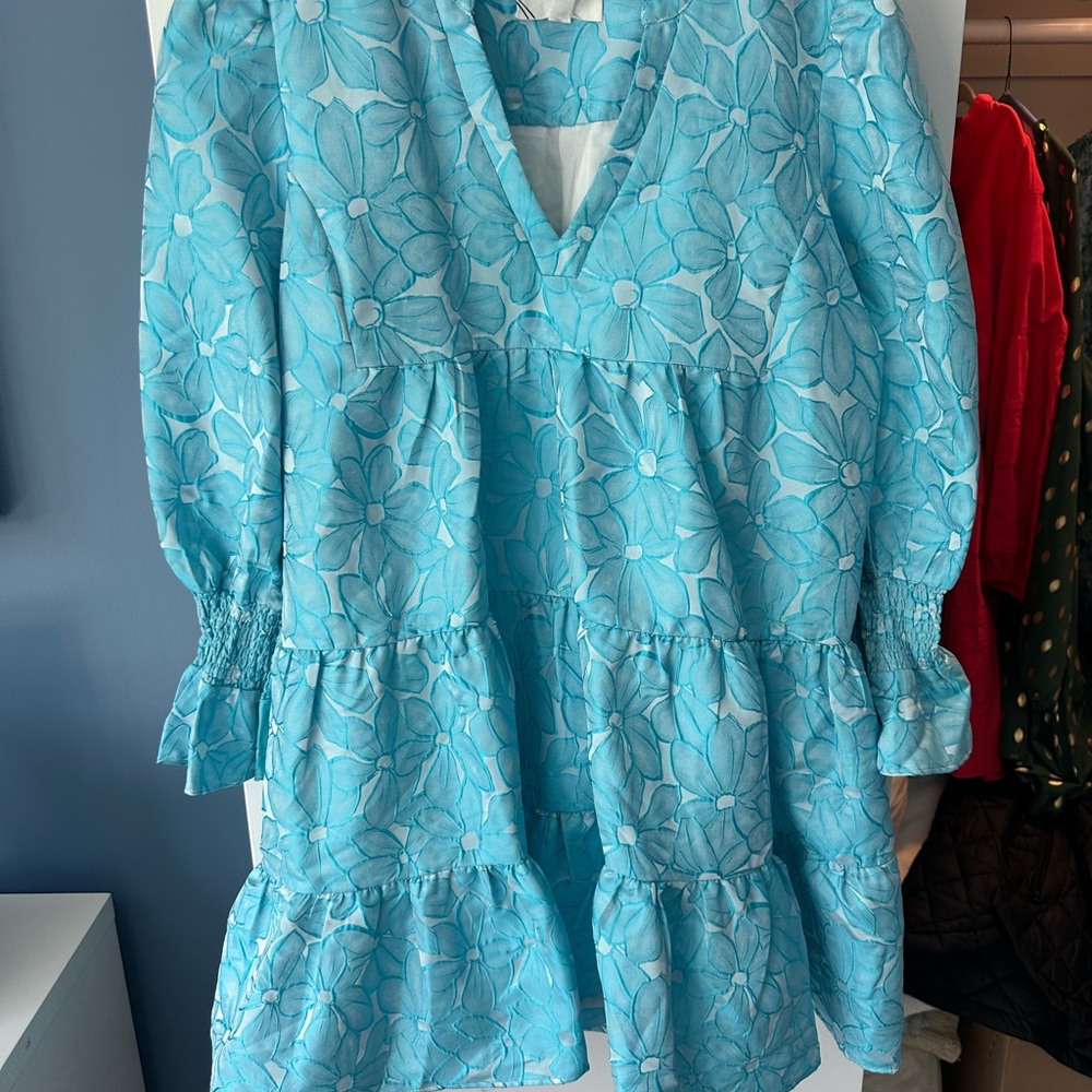 Pomander Place Light Blue Floral Tiered Dress